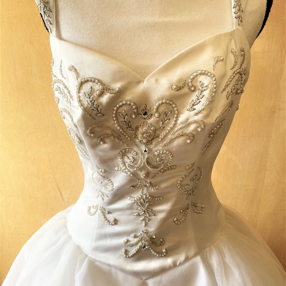 NWT Sz 10 Moonlight White Satin/Tulle Wedding Gown - Picture 3 of 14